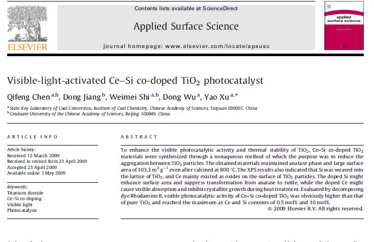 Visible-light-activated Ce–Si co-doped TiO2 photocatalyst