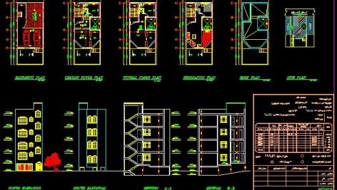 نقشه اتوکد و طراحی آپارتمان 3 طبقه در زمین 6.5 در 11 متر